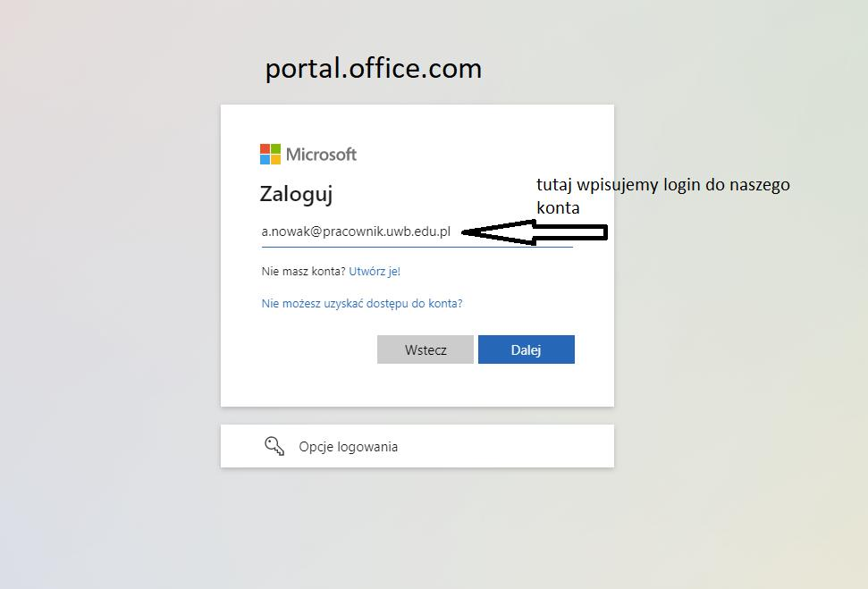 Portal Microsoft - wprowadzenie konta