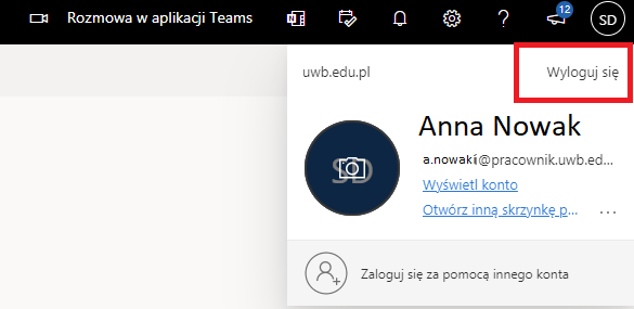 Wylogowanie z konta Microsoft