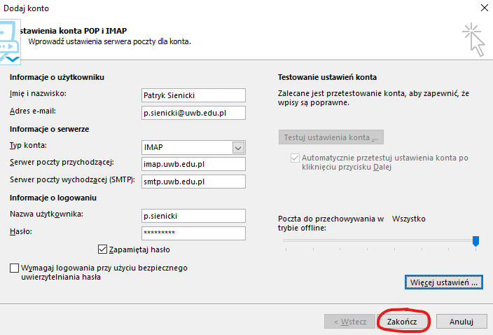 Outlook 2016 - przykładowy ekran 6
