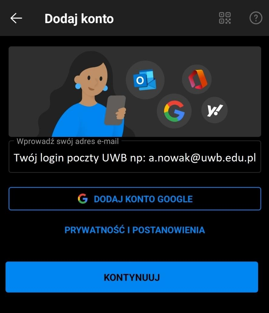 Wprowadzenie adresu e-mail